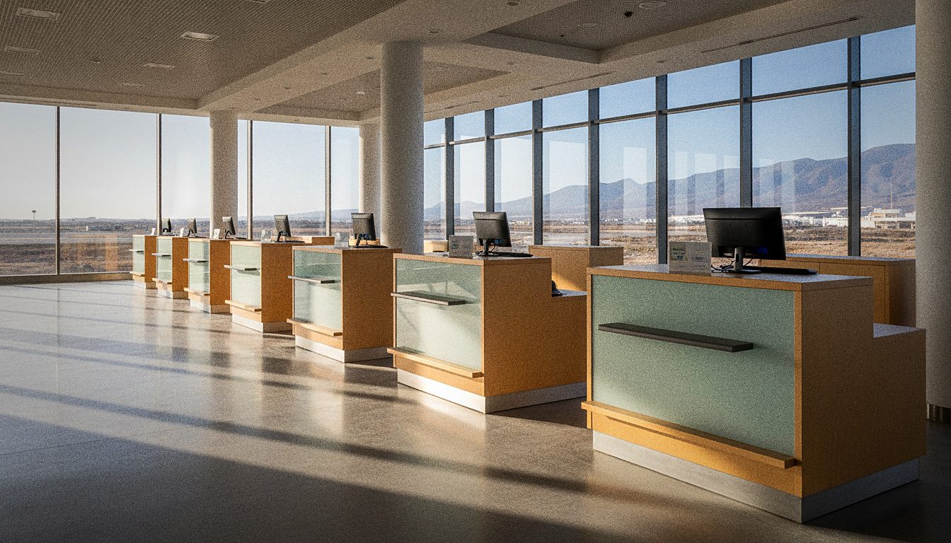 Hertz-Mietwagenschalter in der Ankunftshalle des Flughafens Teneriffa Süd (Reina Sofía)