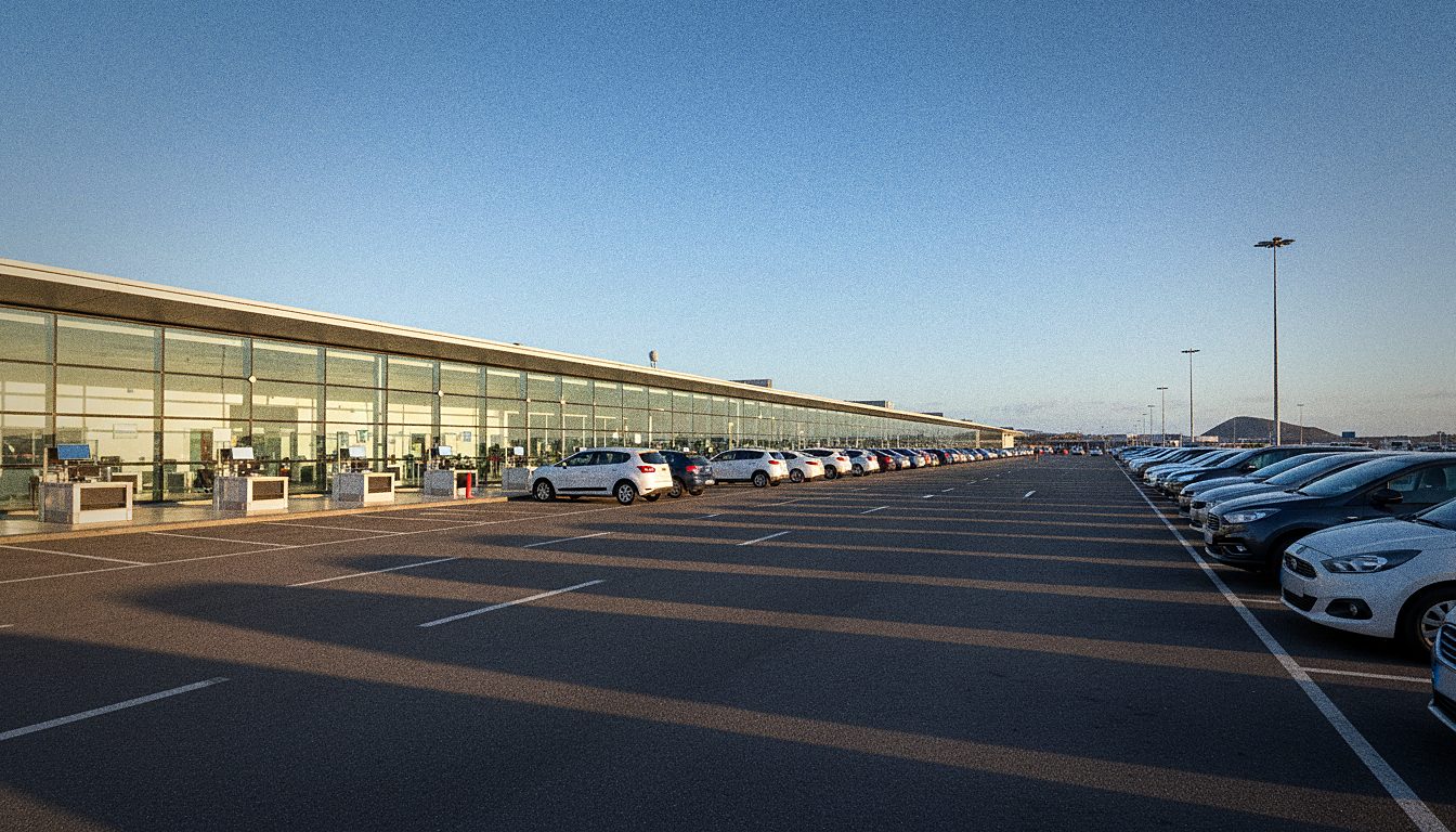 Mietwagenschalter und Parkplatz am Flughafen Teneriffa Süd Reina Sofía