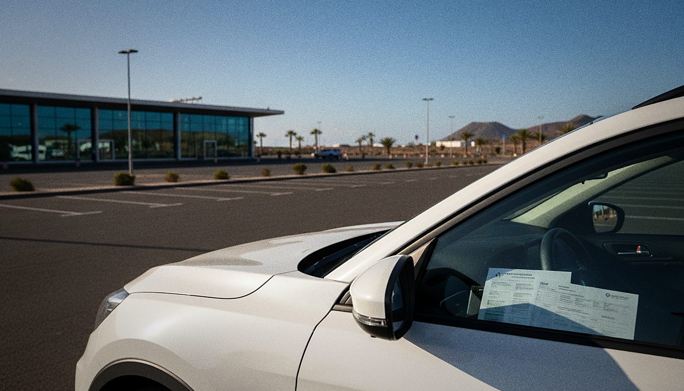 Mietwagen auf Teneriffa Süd mit Vertragsunterlagen zur Selbstbeteiligung
